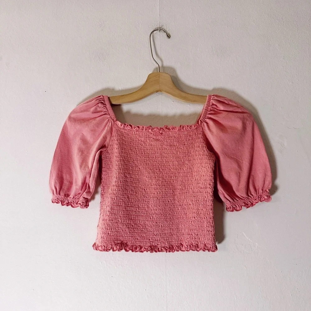 Gap Pink Smocked Puff Sleeve Top Kids Girls